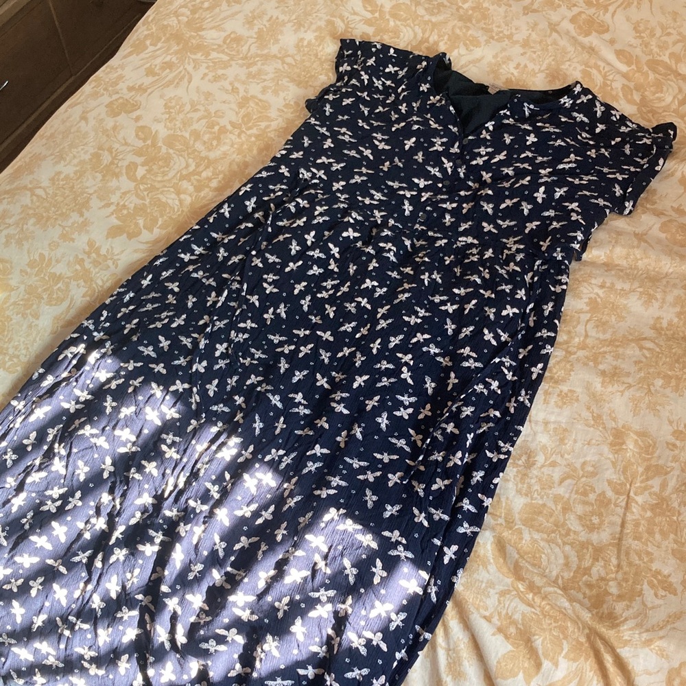 LOFT Navy and White Floral Midi Dress